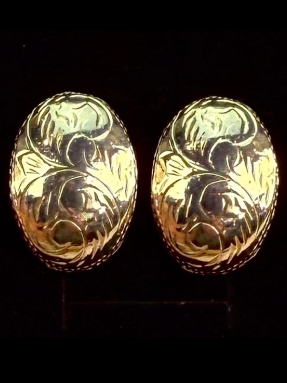 Vintage goldtone, etched puffed pierced earrings